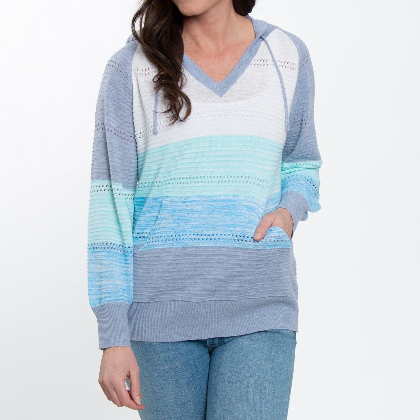 Elsie & Zoey  Women's Avalon Crochet Color Block Hooded Pullover