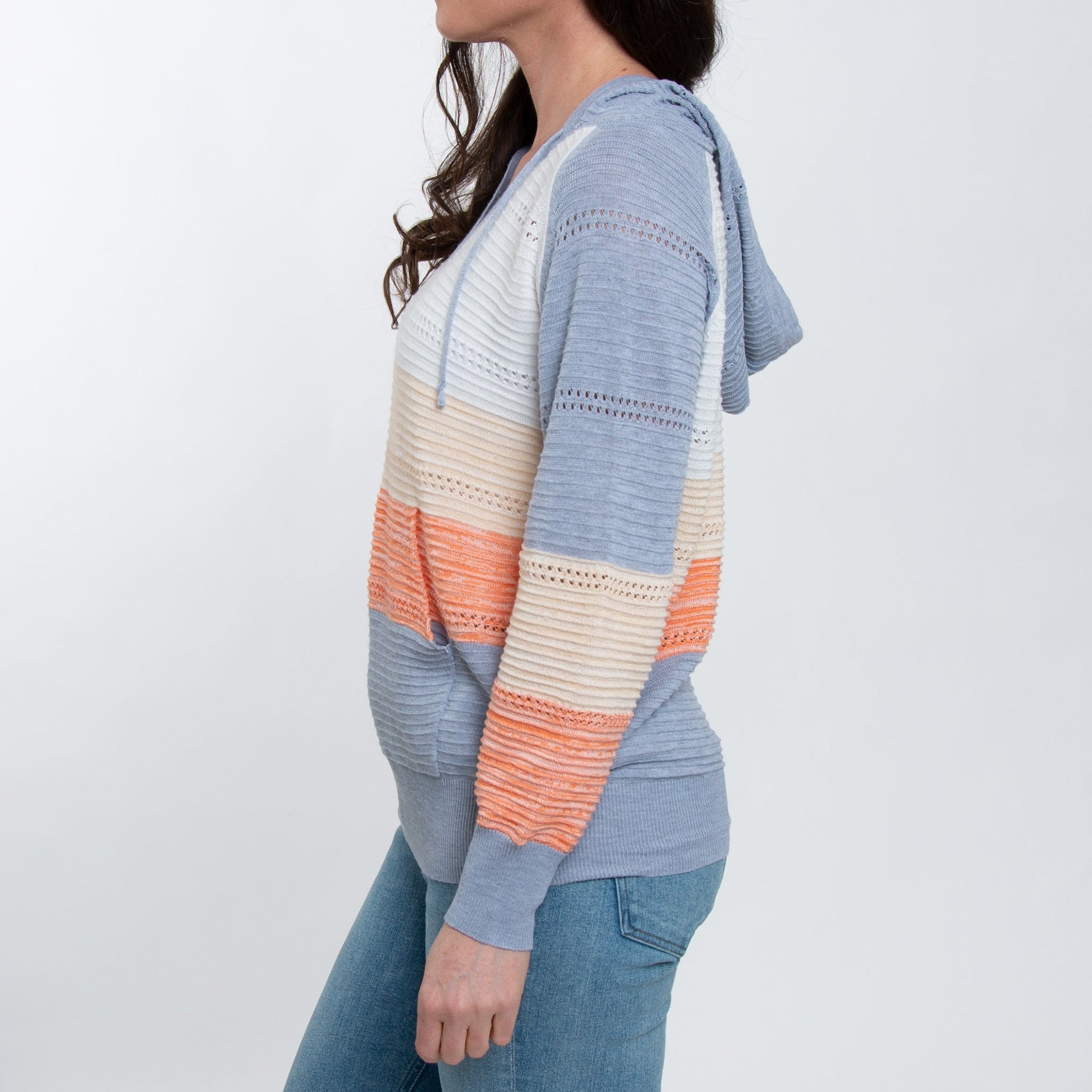 Elsie & Zoey  Women's Avalon Crochet Color Block Hooded Pullover
