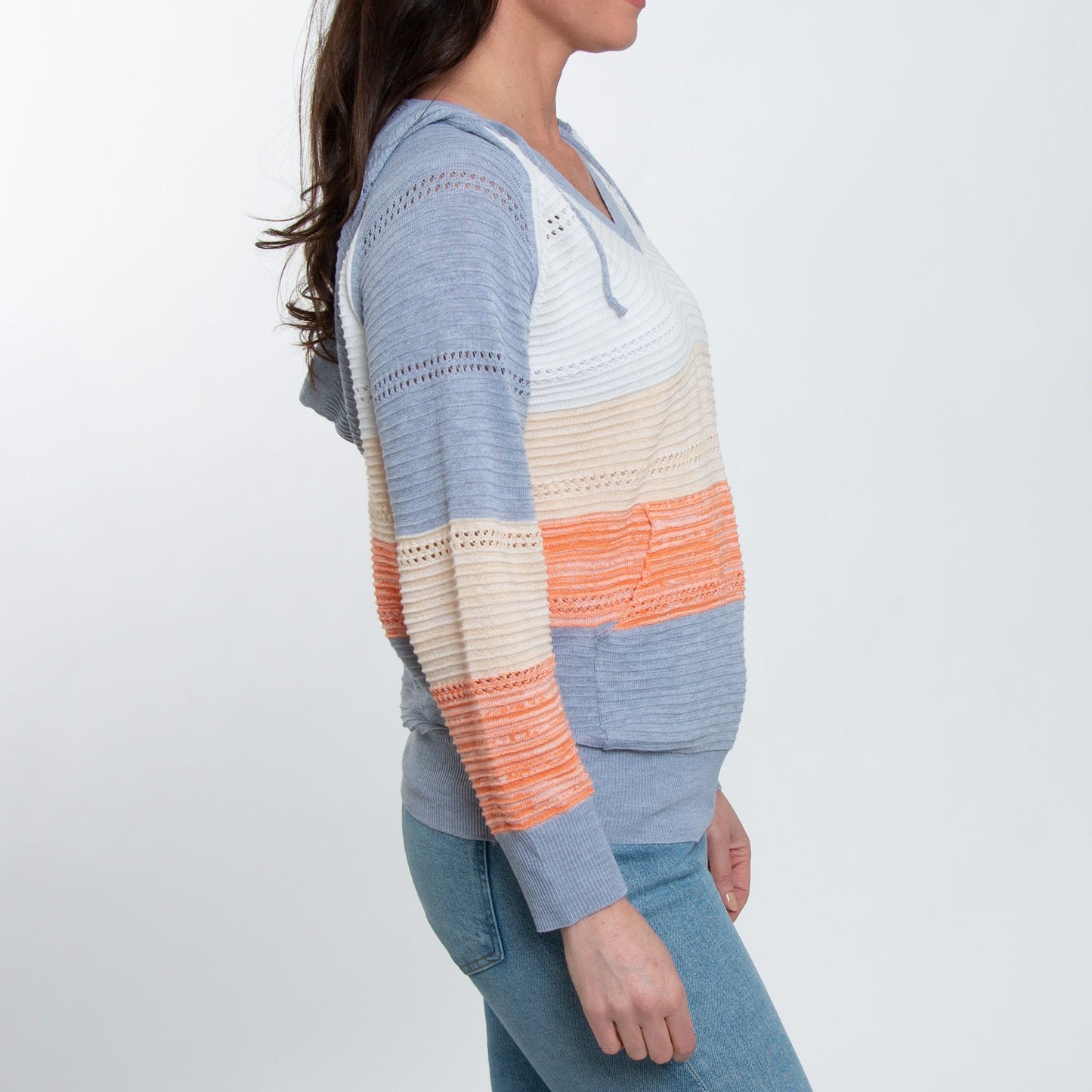 Elsie & Zoey  Women's Avalon Crochet Color Block Hooded Pullover