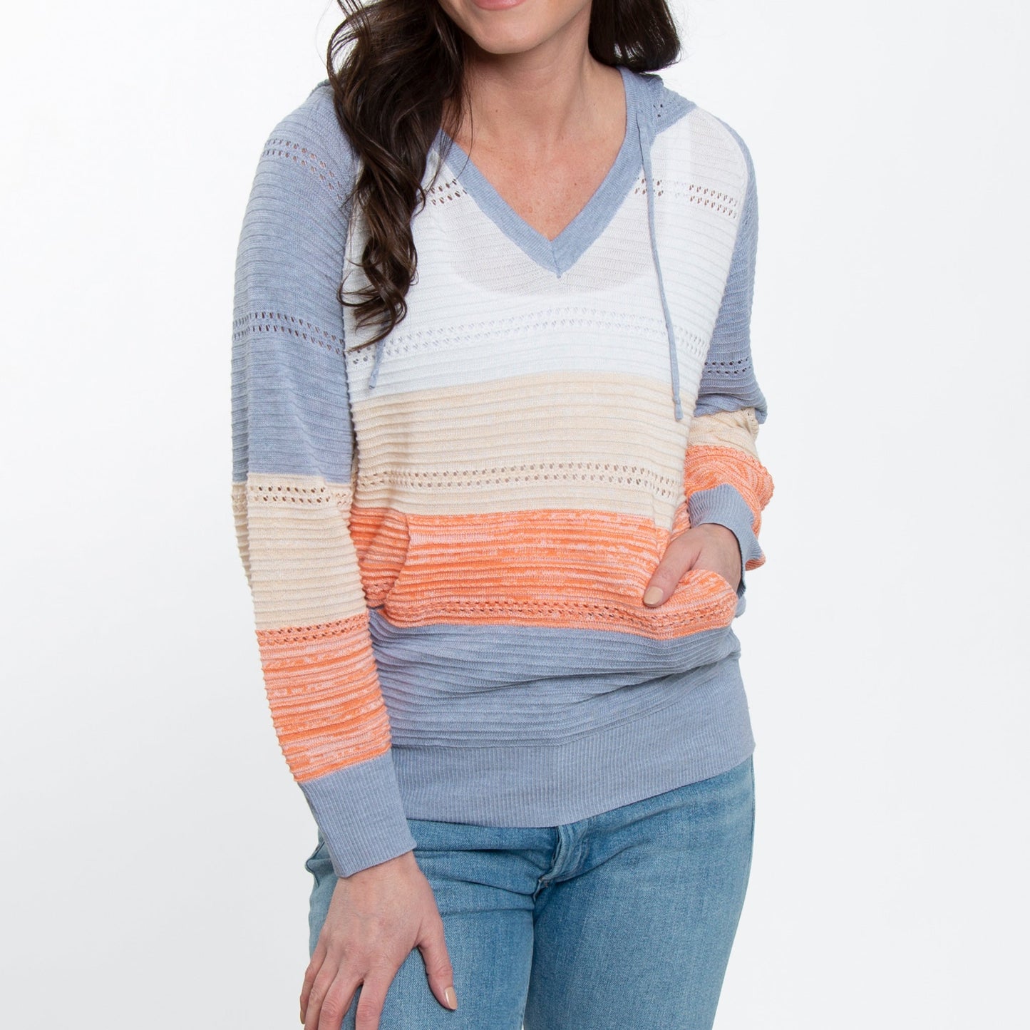 Elsie & Zoey  Women's Avalon Crochet Color Block Hooded Pullover