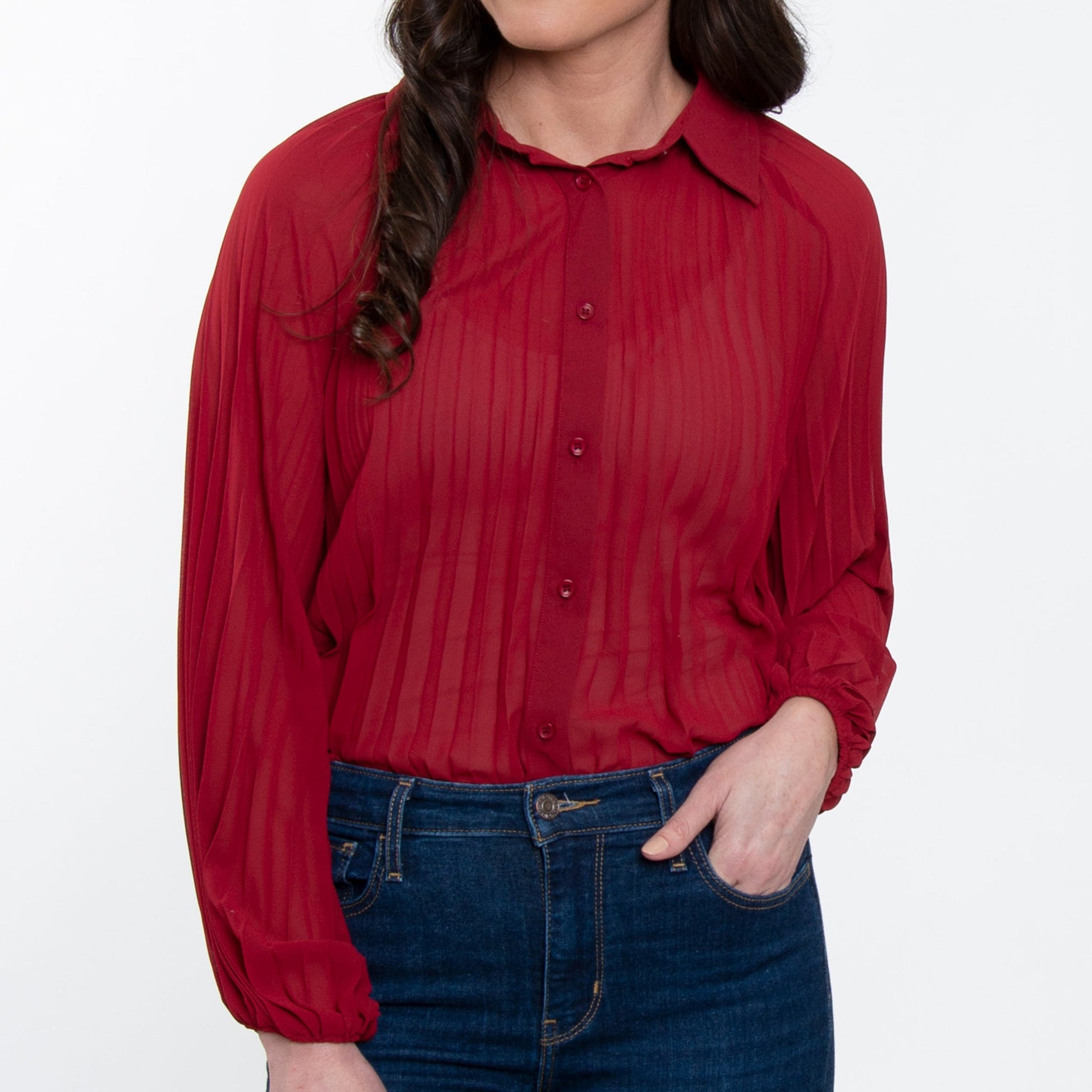 Elsie & Zoey  Women's Essie Pleated Button Up Blouse