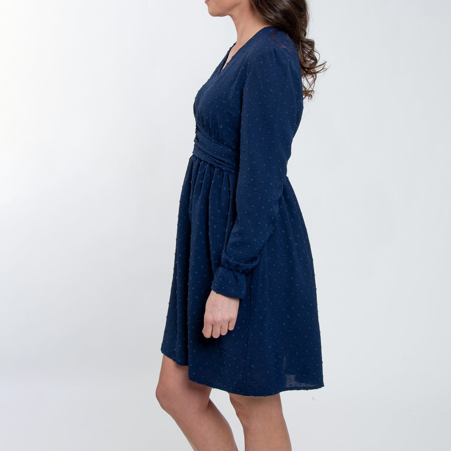 Elsie & Zoey Women's Hayden Swiss Dot Ruched V-Neck Dress