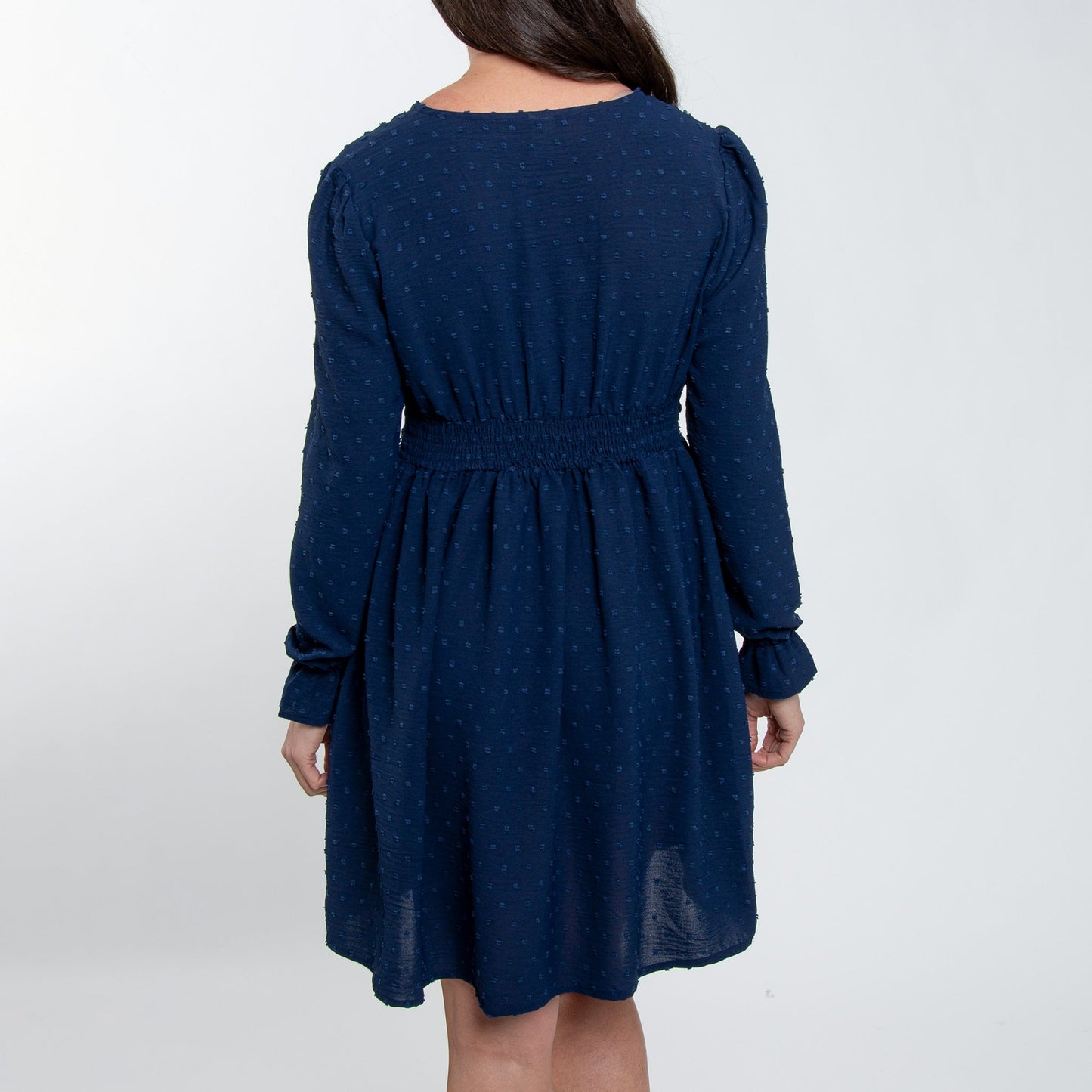 Elsie & Zoey Women's Hayden Swiss Dot Ruched V-Neck Dress