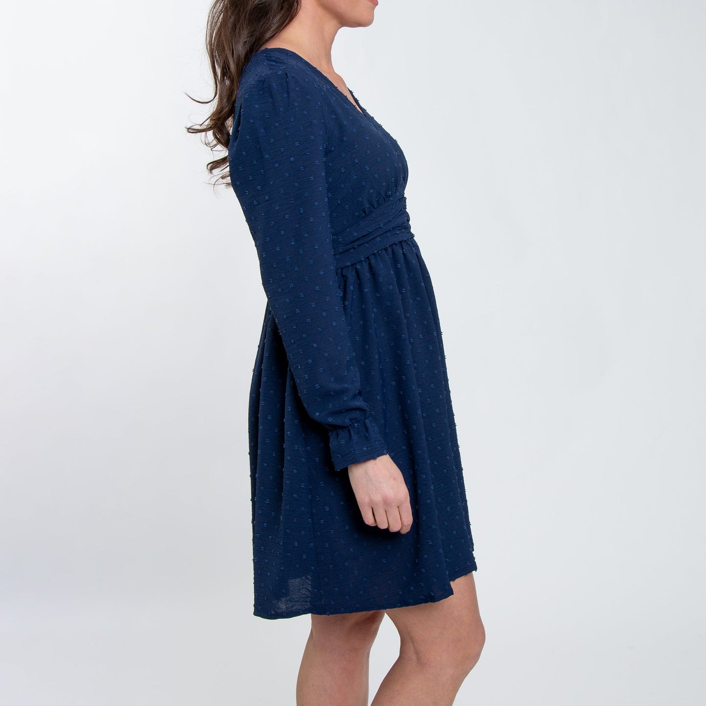 Elsie & Zoey Women's Hayden Swiss Dot Ruched V-Neck Dress