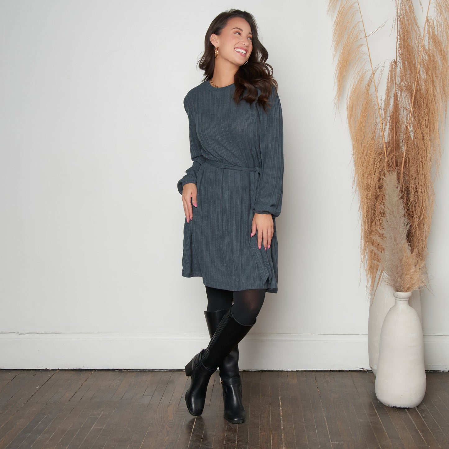 Kyle Ribbed Belted Dress