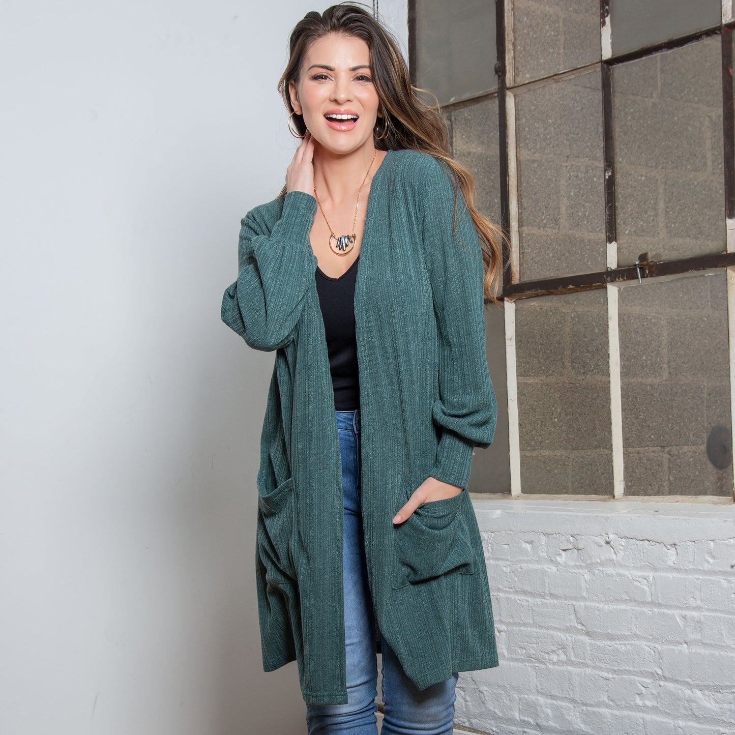 Elsie & Zoey Women's Maxx Bishop Sleeve Ribbed Cardigan