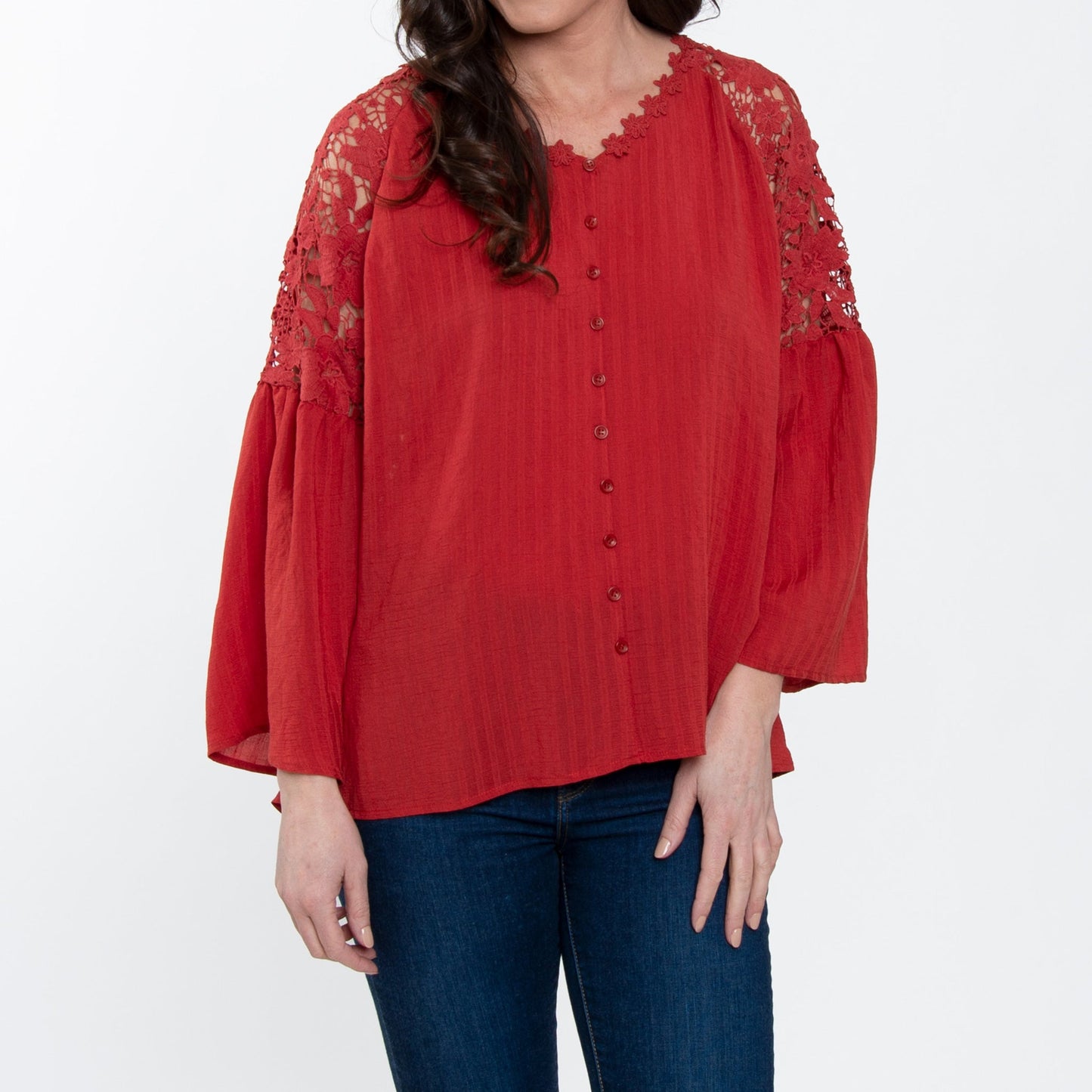 Elsie & Zoey Women's Mckenna Lace Sleeve V-Neck Blouse