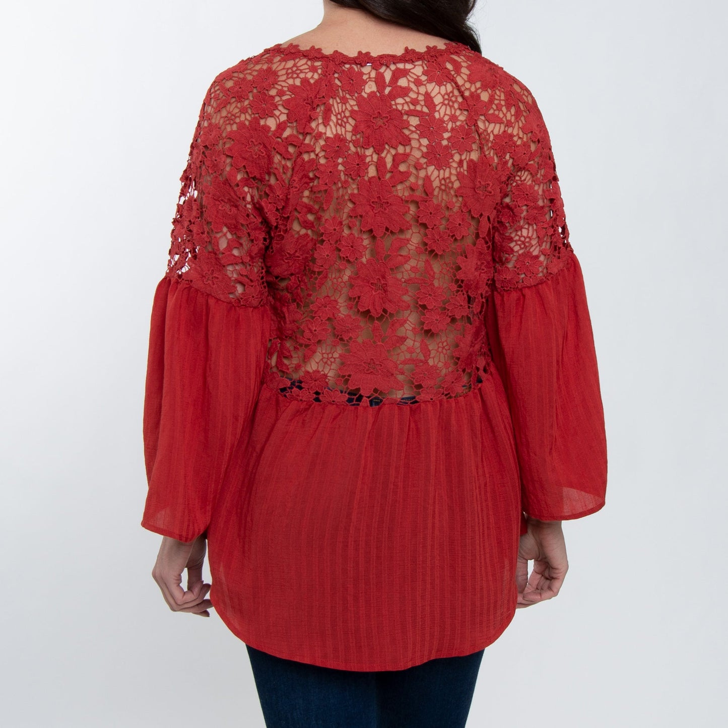 Elsie & Zoey Women's Mckenna Lace Sleeve V-Neck Blouse