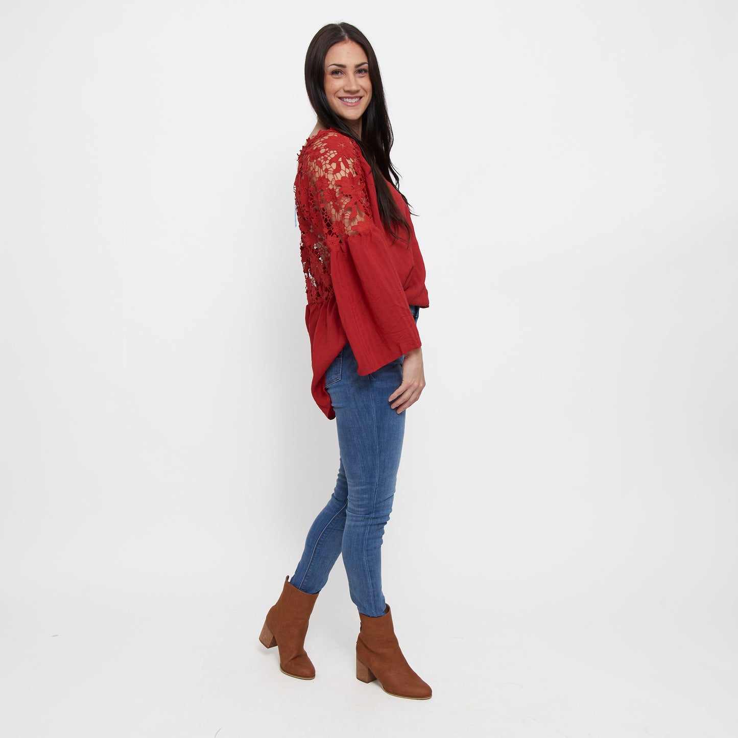 Mckenna Lace Sleeve V-Neck Blouse