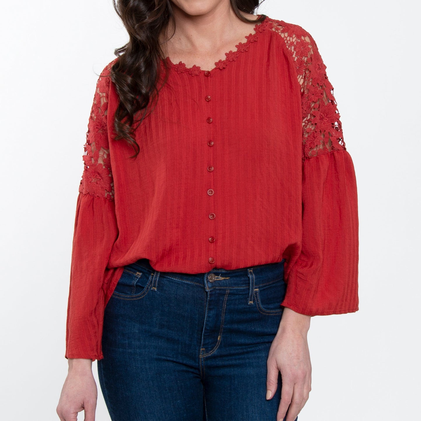 Elsie & Zoey Women's Mckenna Lace Sleeve V-Neck Blouse