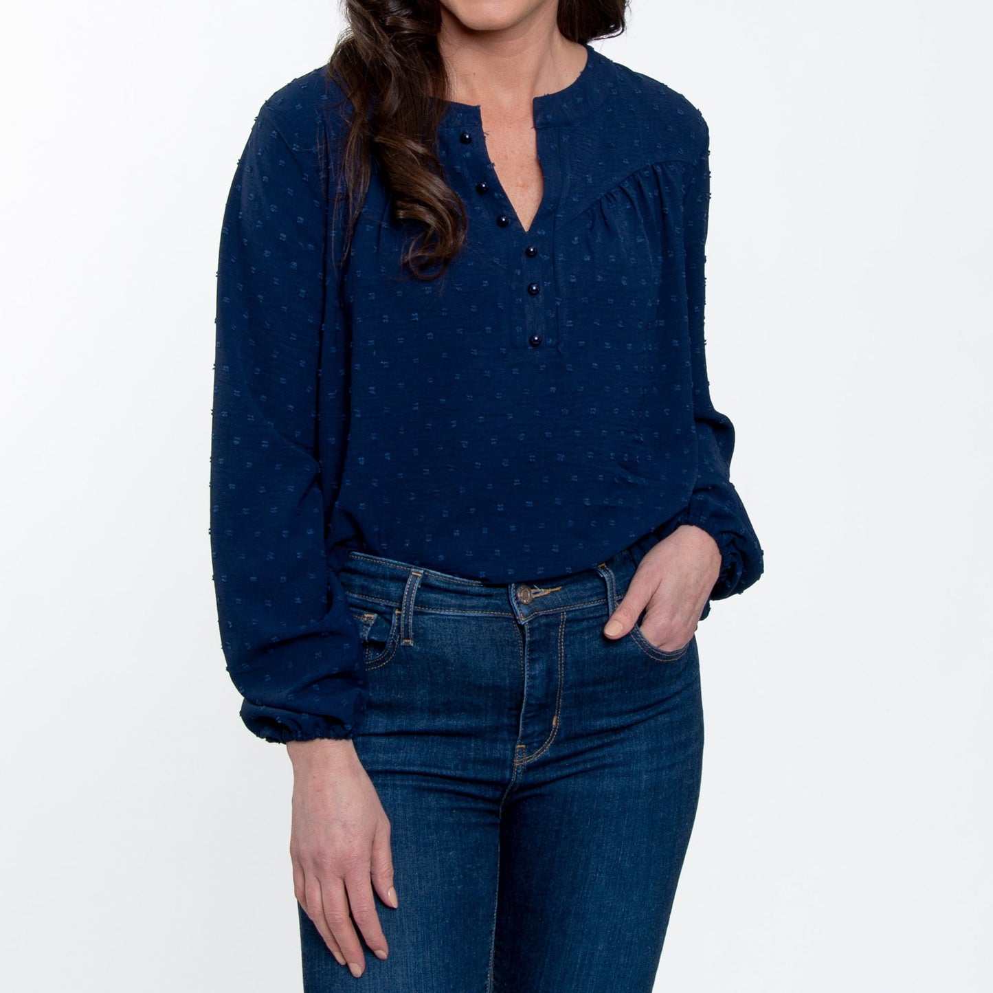 Elsie & Zoey Women's Perrie Swiss Dot Peasant Blouse