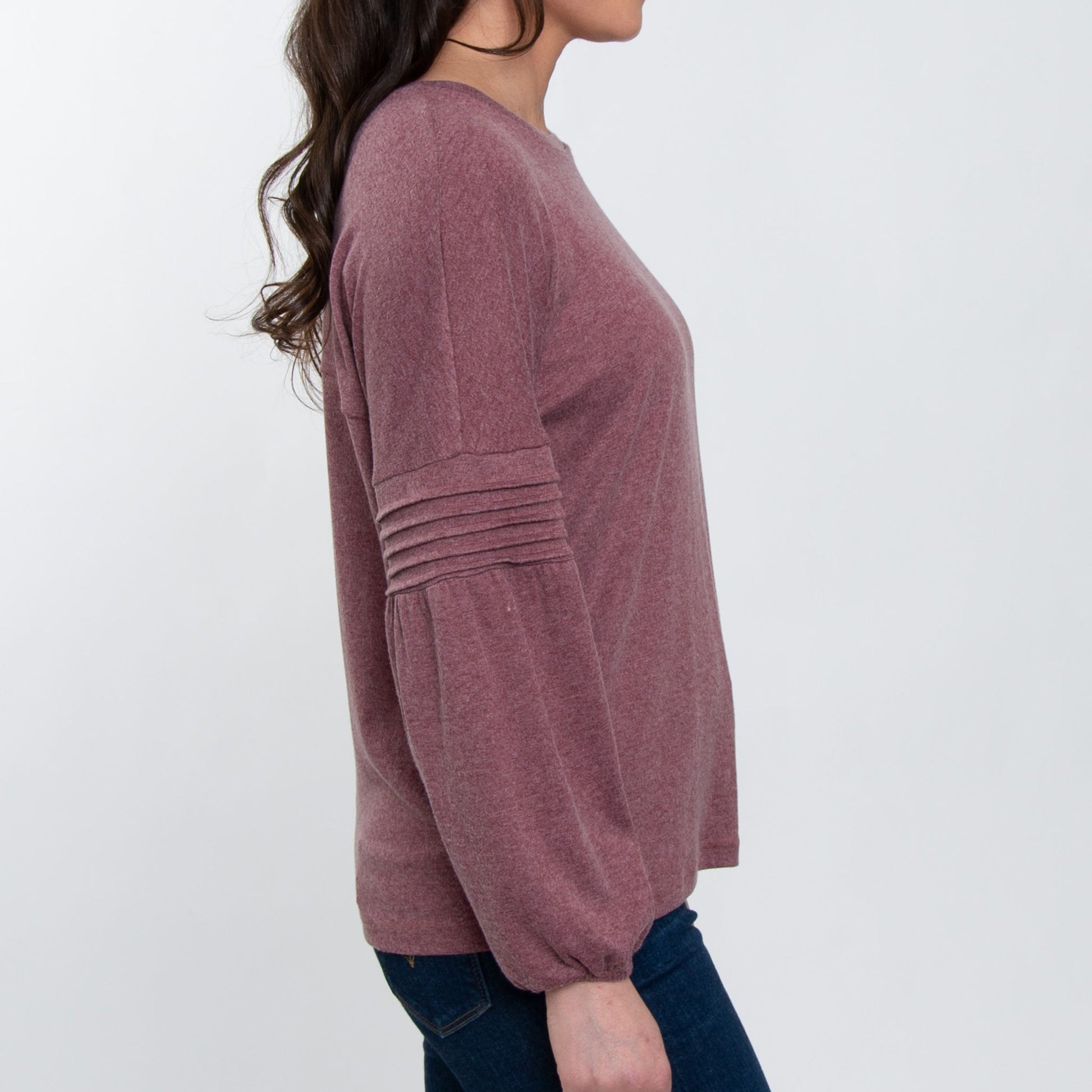 Elsie & Zoey  Women's Carson Pleated Bishop Sleeve Top