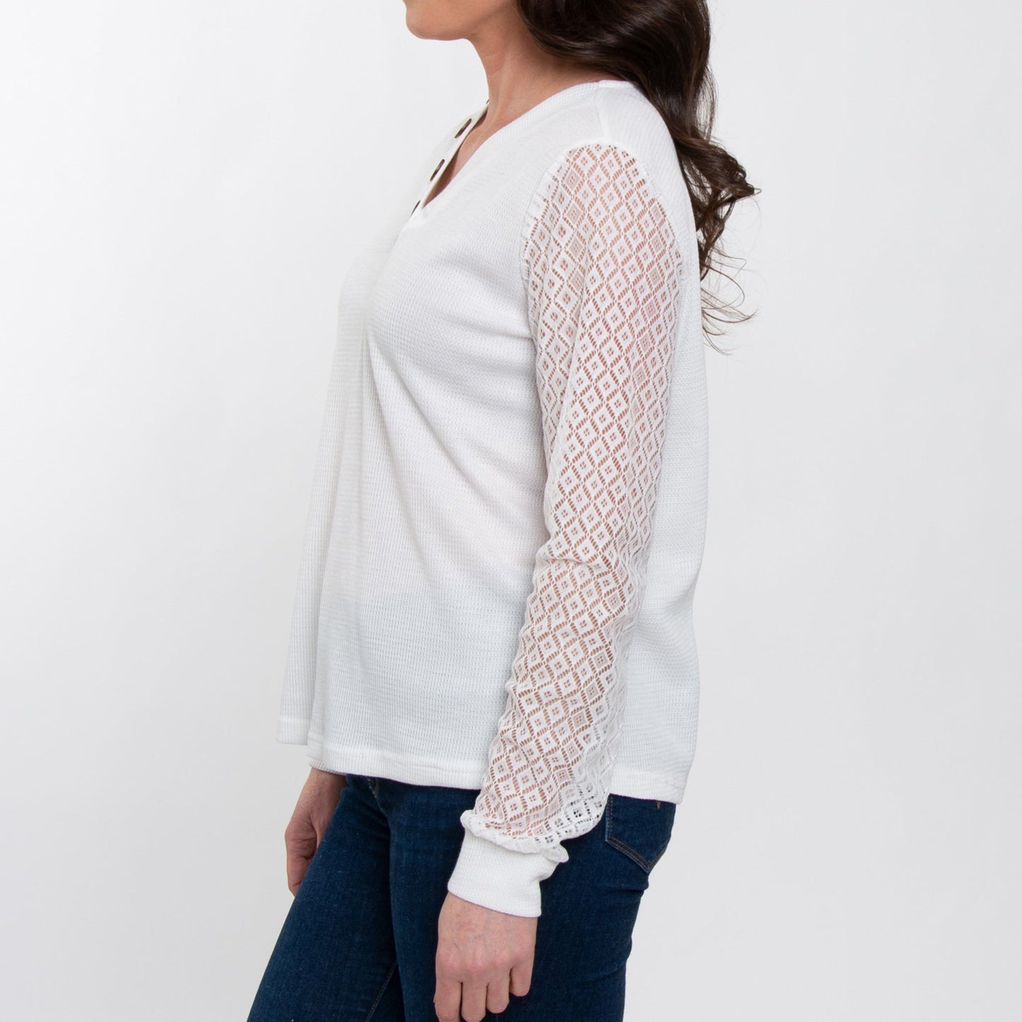 Elsie & Zoey Women's Dru Lace Sleeve V-Neck Thermal Top