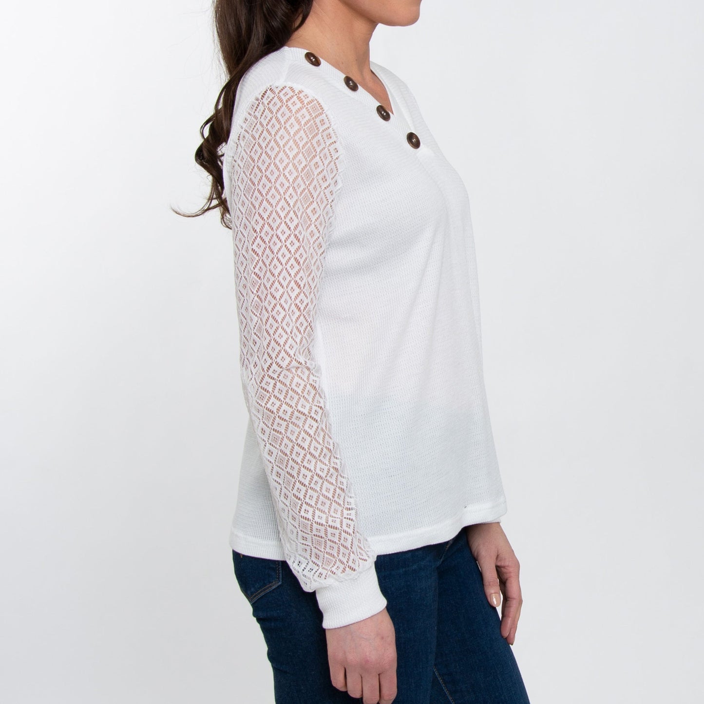 Elsie & Zoey Women's Dru Lace Sleeve V-Neck Thermal Top