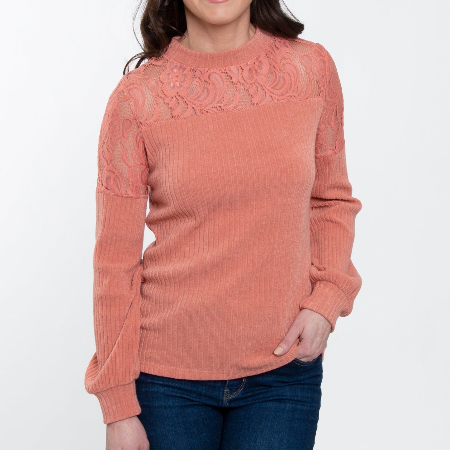 Elsie & Zoey Women's Jaylyn Ribbed Bishop Sleeve Top
