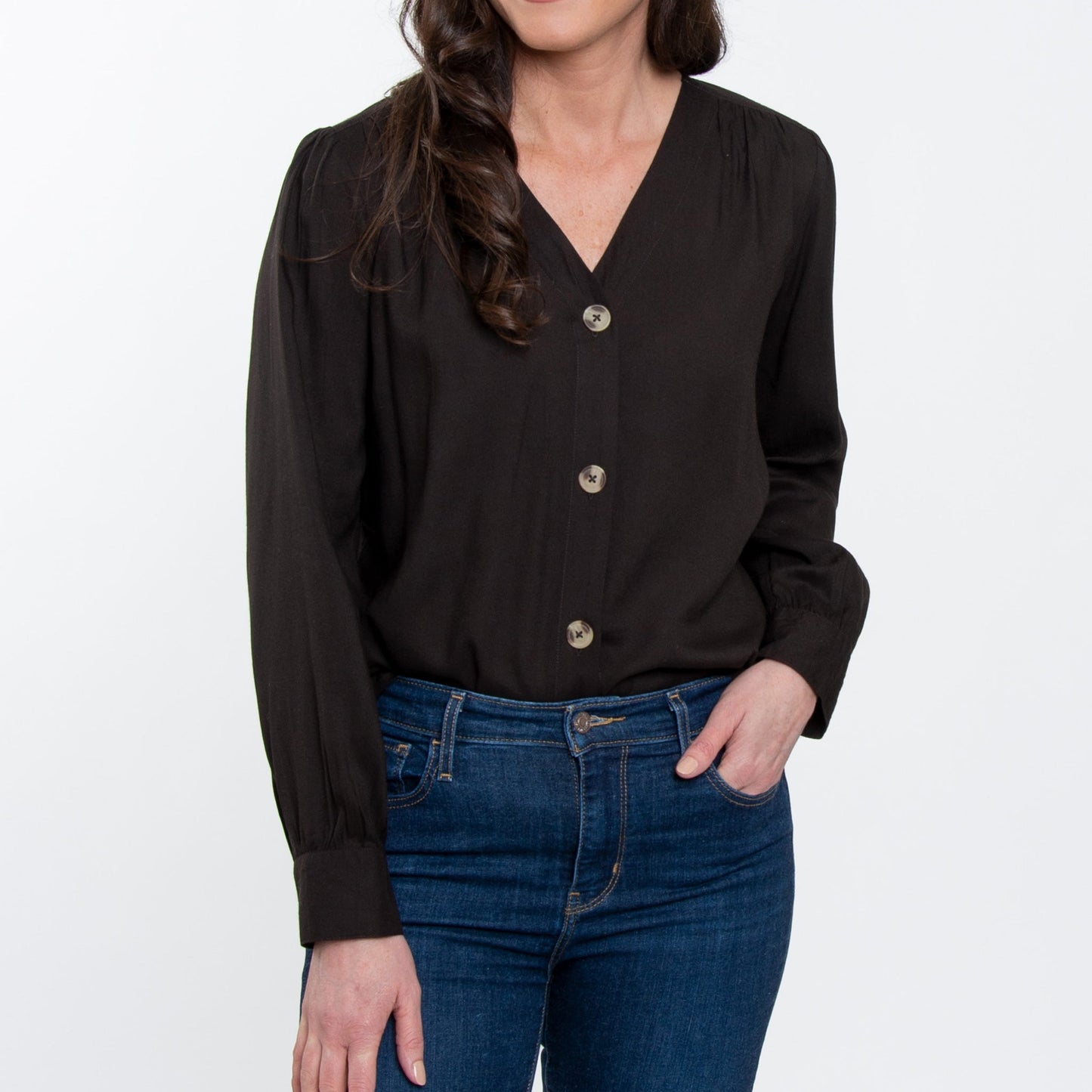 Elsie & Zoey Women's Izara Front Button V-Neck Blouse