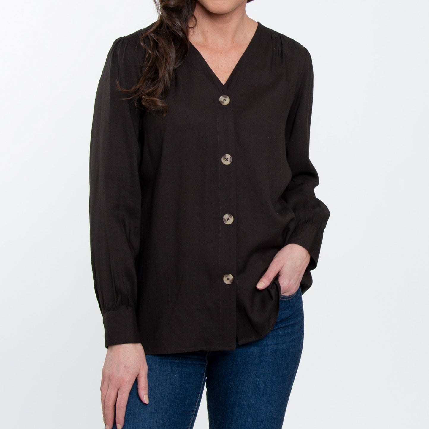 Elsie & Zoey Women's Izara Front Button V-Neck Blouse
