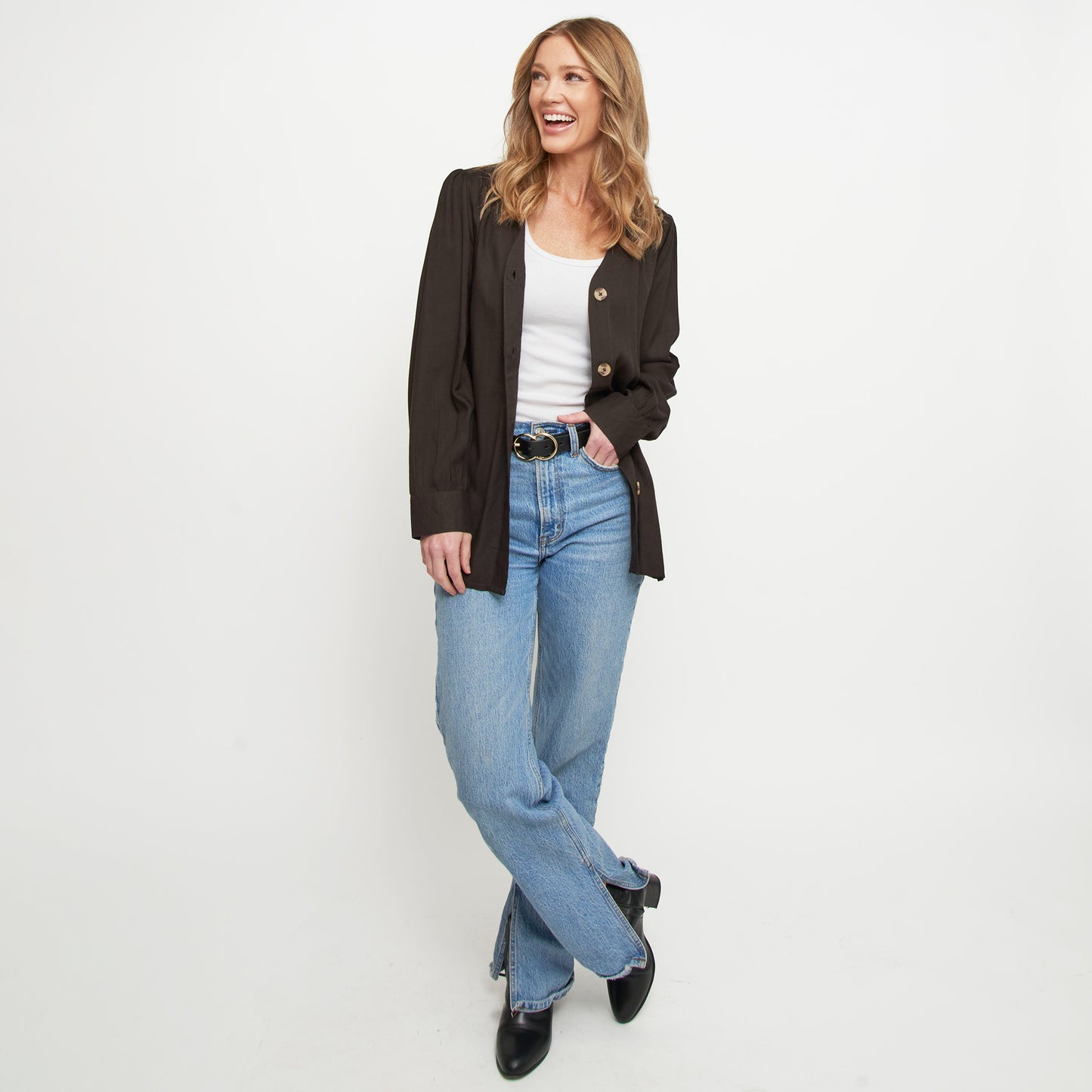 Izara Front Button V-Neck Blouse
