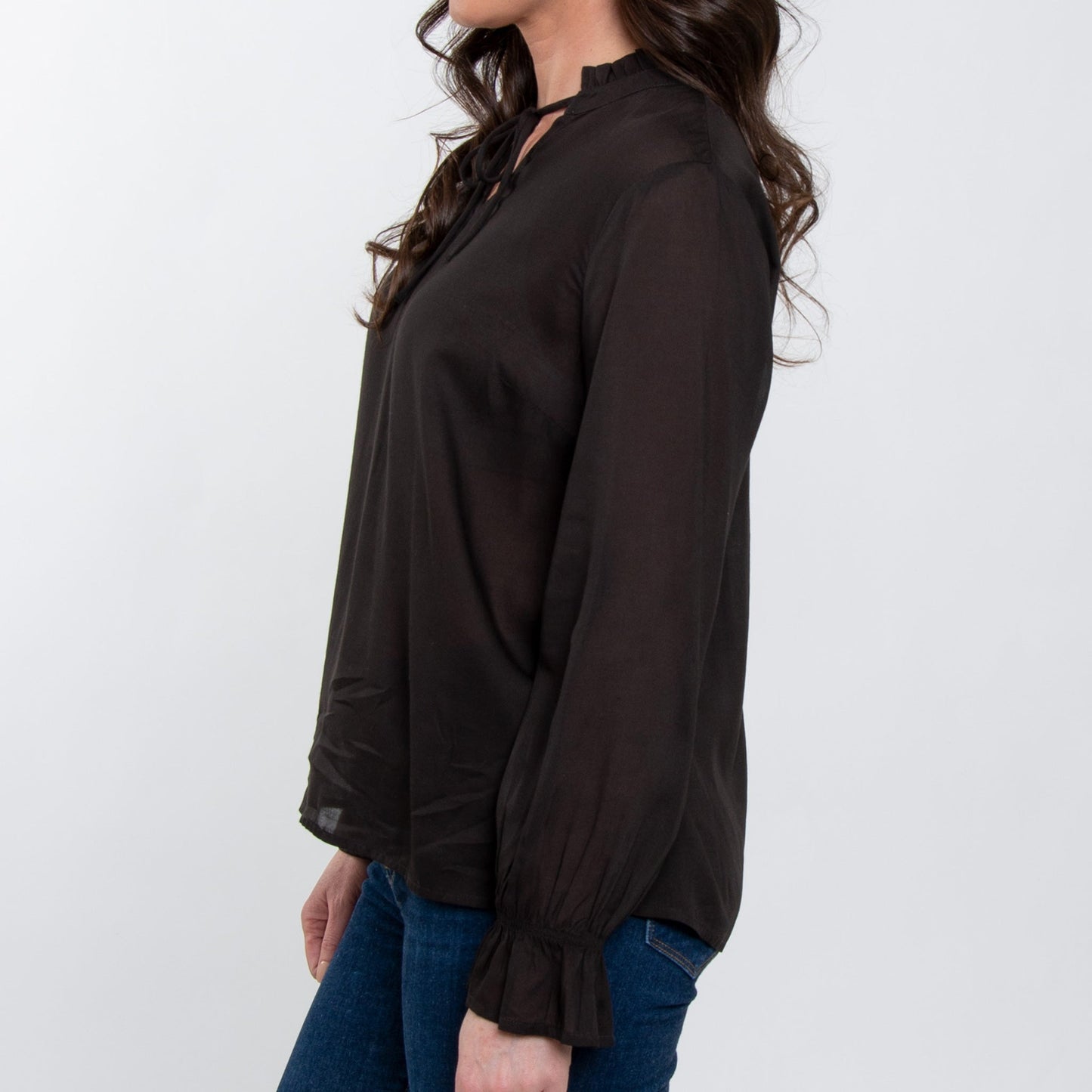 Elsie & Zoey Women's Merrick Ruffle Tie Keyhole Blouse