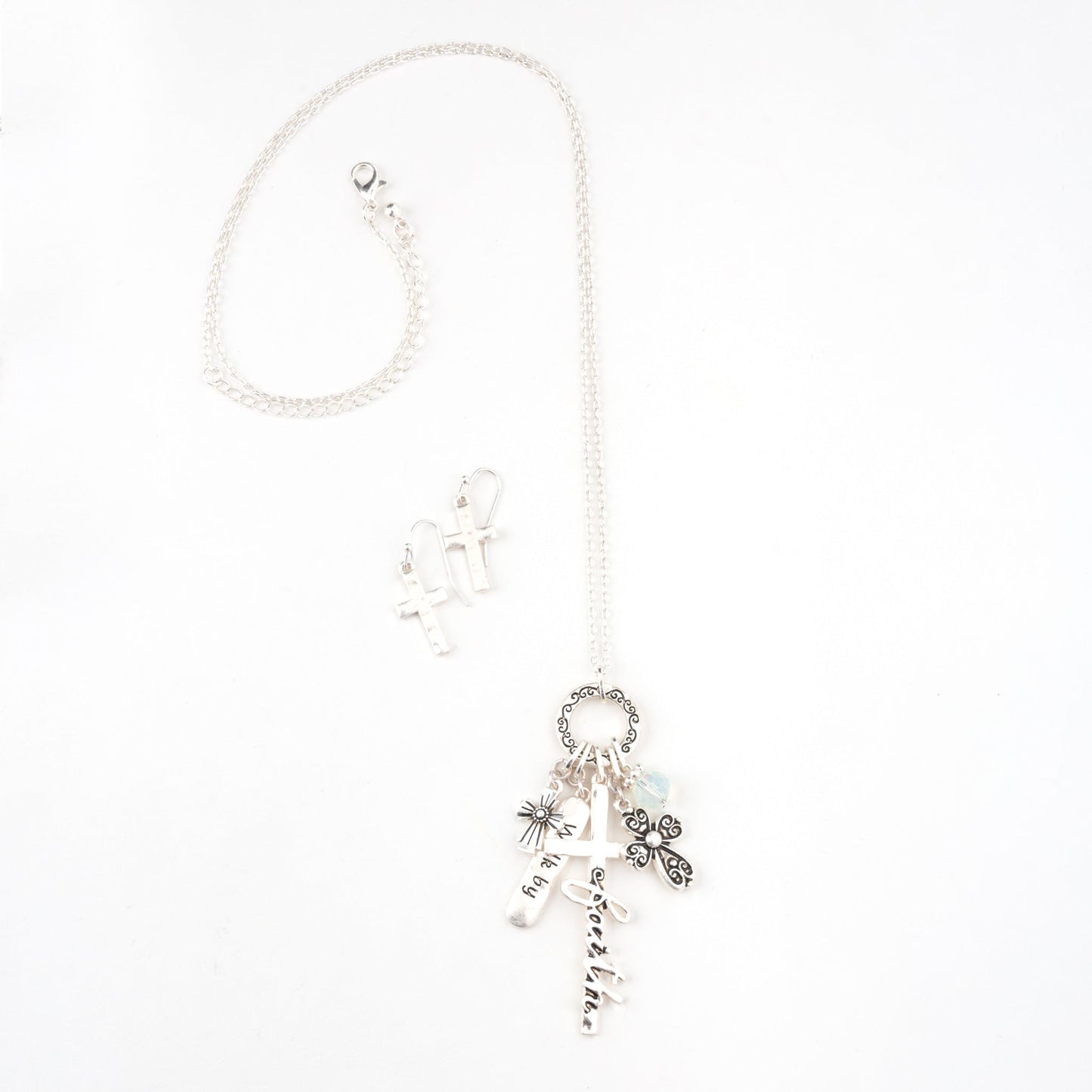 Julia Faith Cross Charm Pendant Necklace & Earring Set