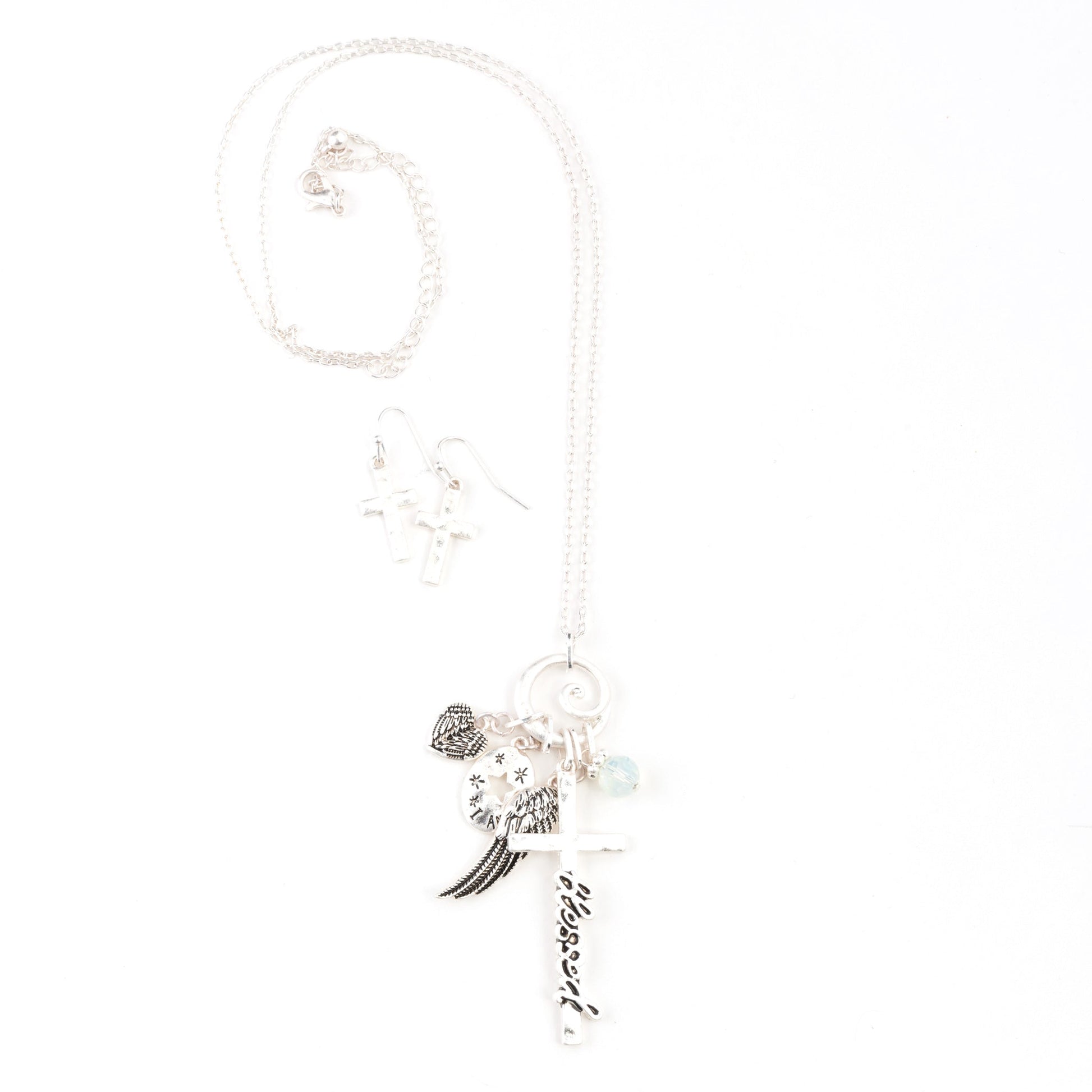 Julia Blessed Cross Charm Pendant Necklace & Earring Set