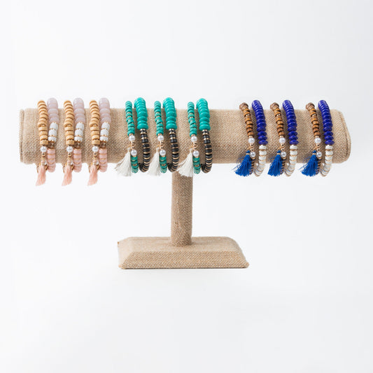 Elsie & Zoey  Women's 18 Piece Paloma Mango Wood Layered Stretch Bracelet Unit With Display