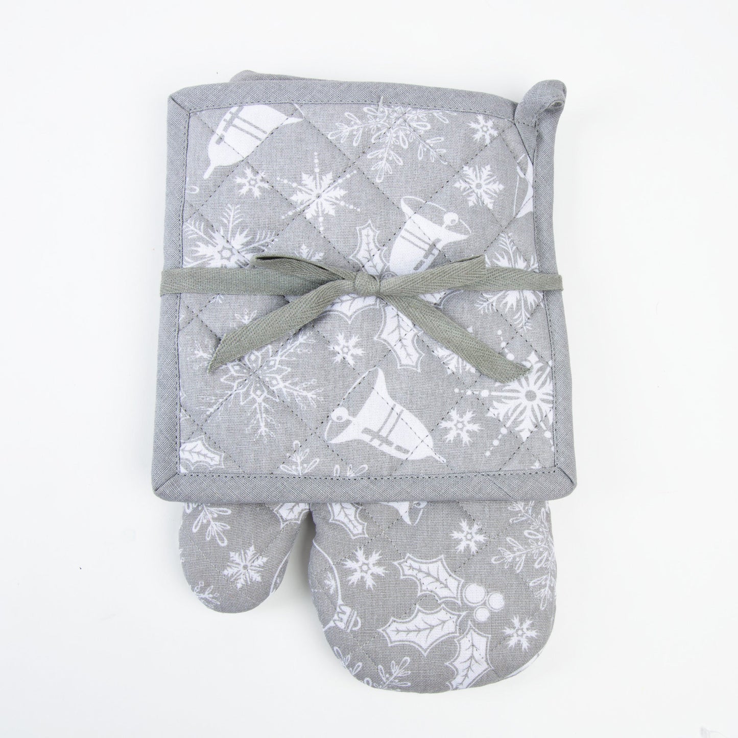 Elsie & Zoey EZ Home 2 Piece Silver Bells Oven Mitt & Pot Holder Set