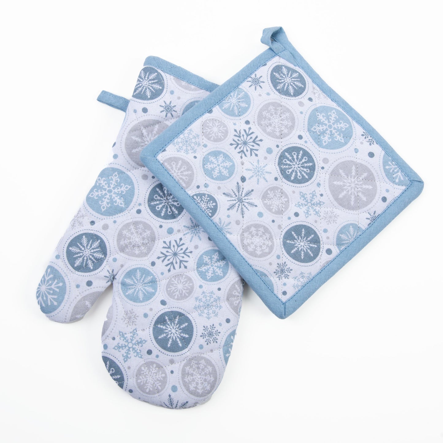 Elsie & Zoey  EZ Home 2 Piece Winter Snowflake Oven Mitt & Pot Holder Set