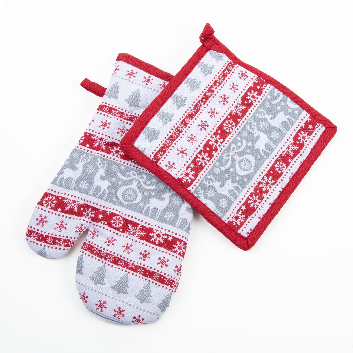 Elsie & Zoey  EZ Home 2 Piece Reindeer Stripe Oven Mitt & Pot Holder Set