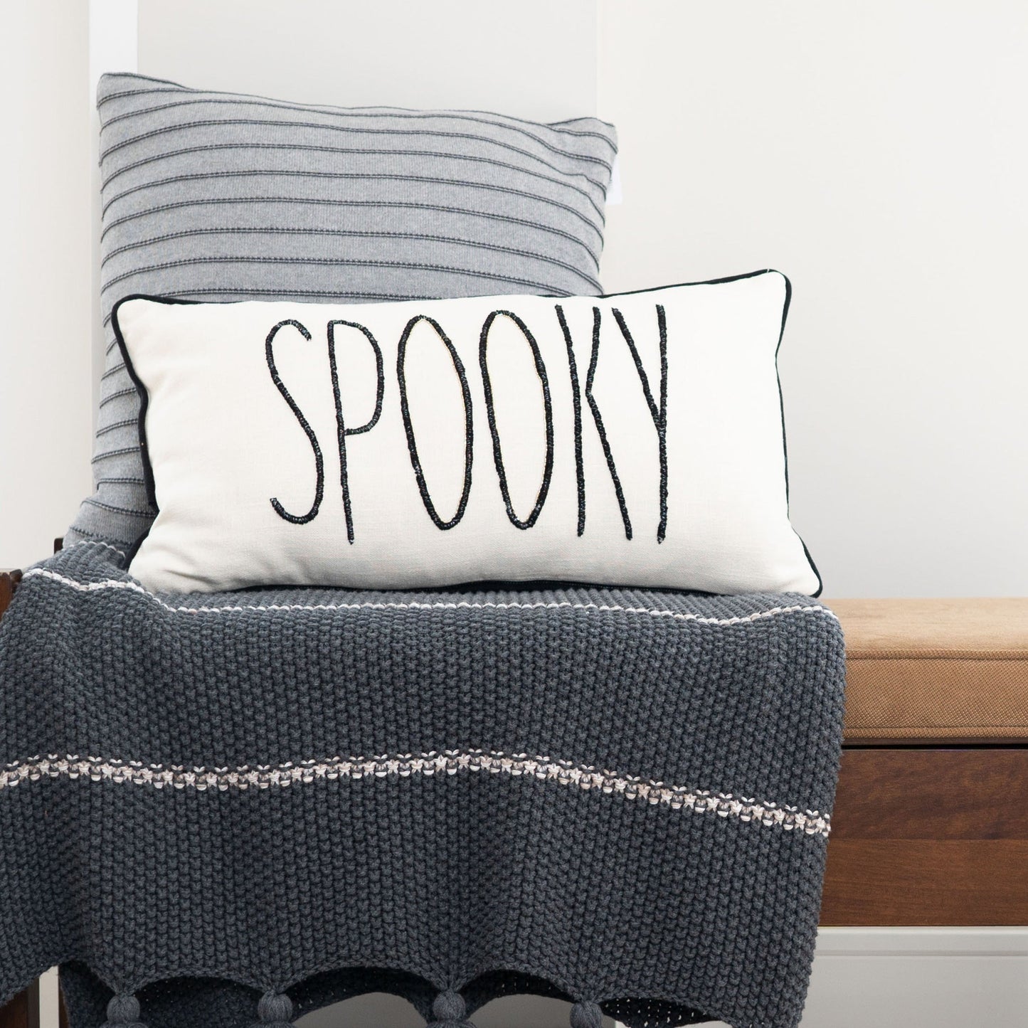 Elsie & Zoey EZ Home Halloween 12X22 Spooky Beaded Lumbar Pillow