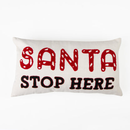 Elsie & Zoey  EZ Home Christmas 12X22 Santa Stop Here Embroidered Lumbar Pillow