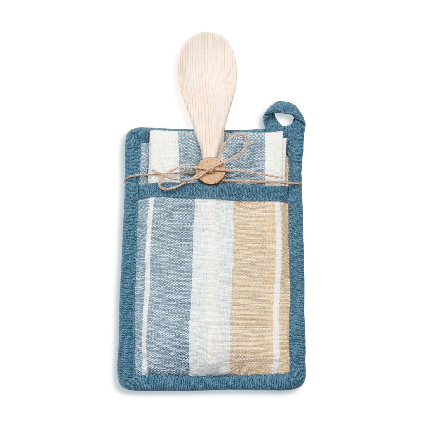 3 Piece Blue & Tan Stripe Kitchen Set