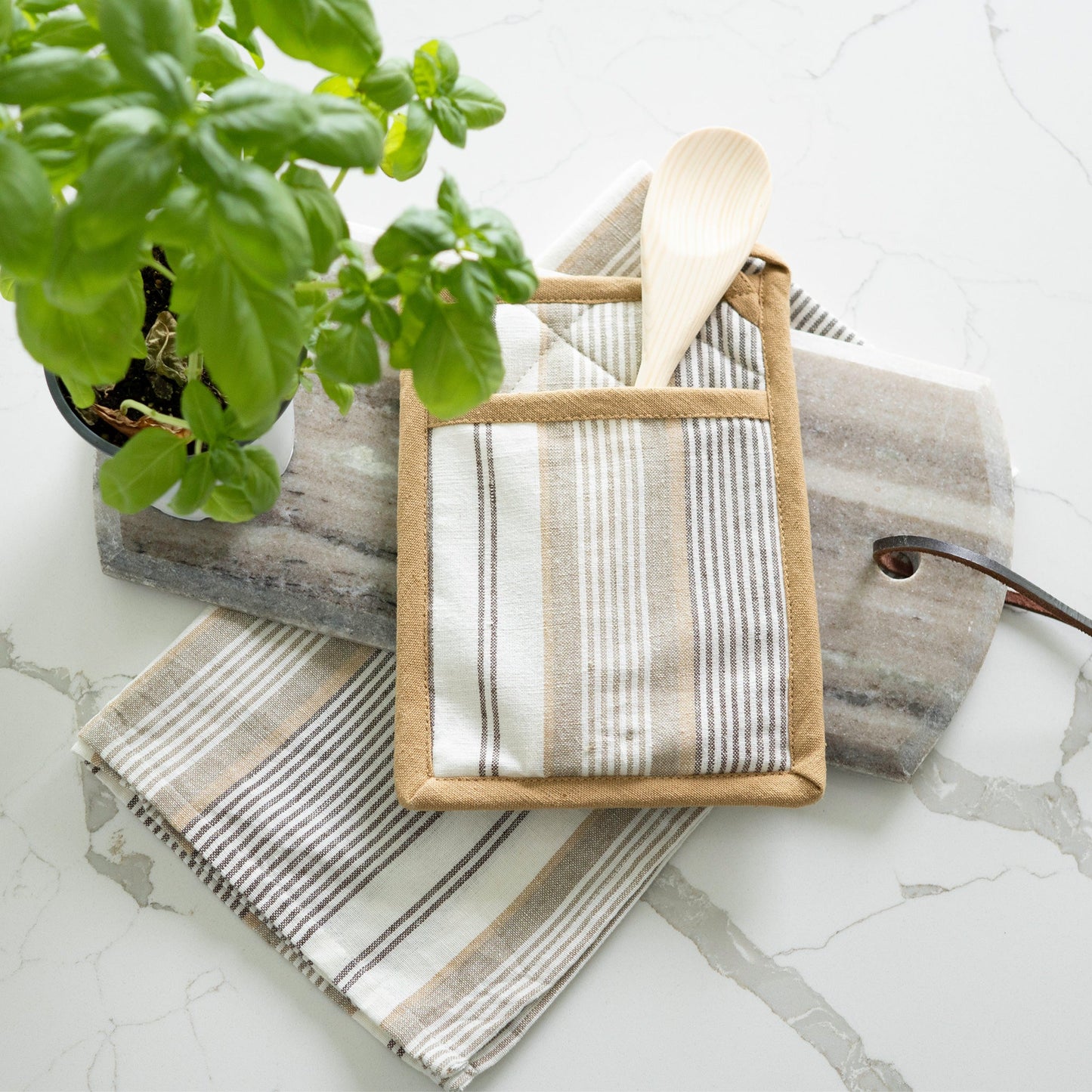 3 Piece Tan Stripe Kitchen Set