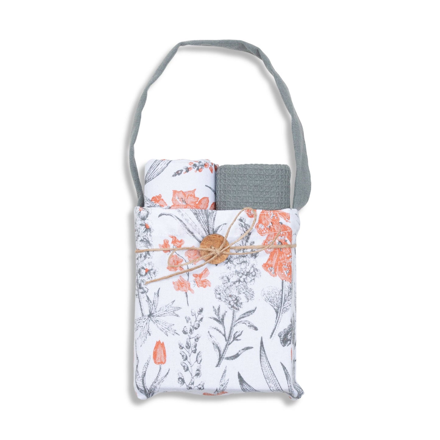 3 Piece Gray Floral Tea Towel Set