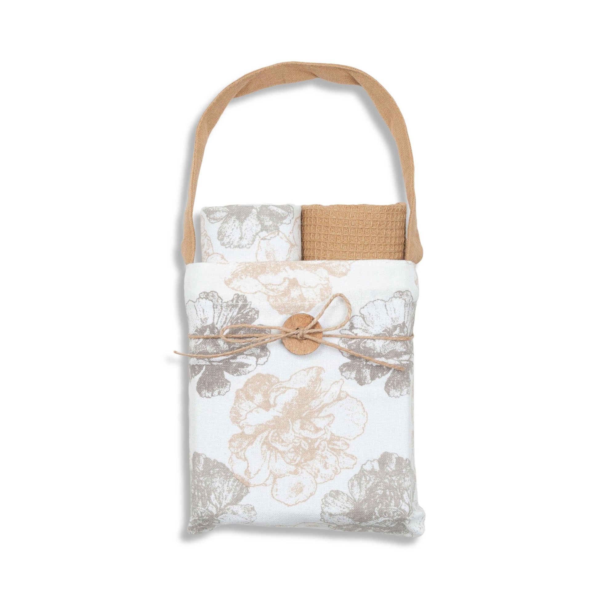 3 Piece Tan Floral Tea Towel Set