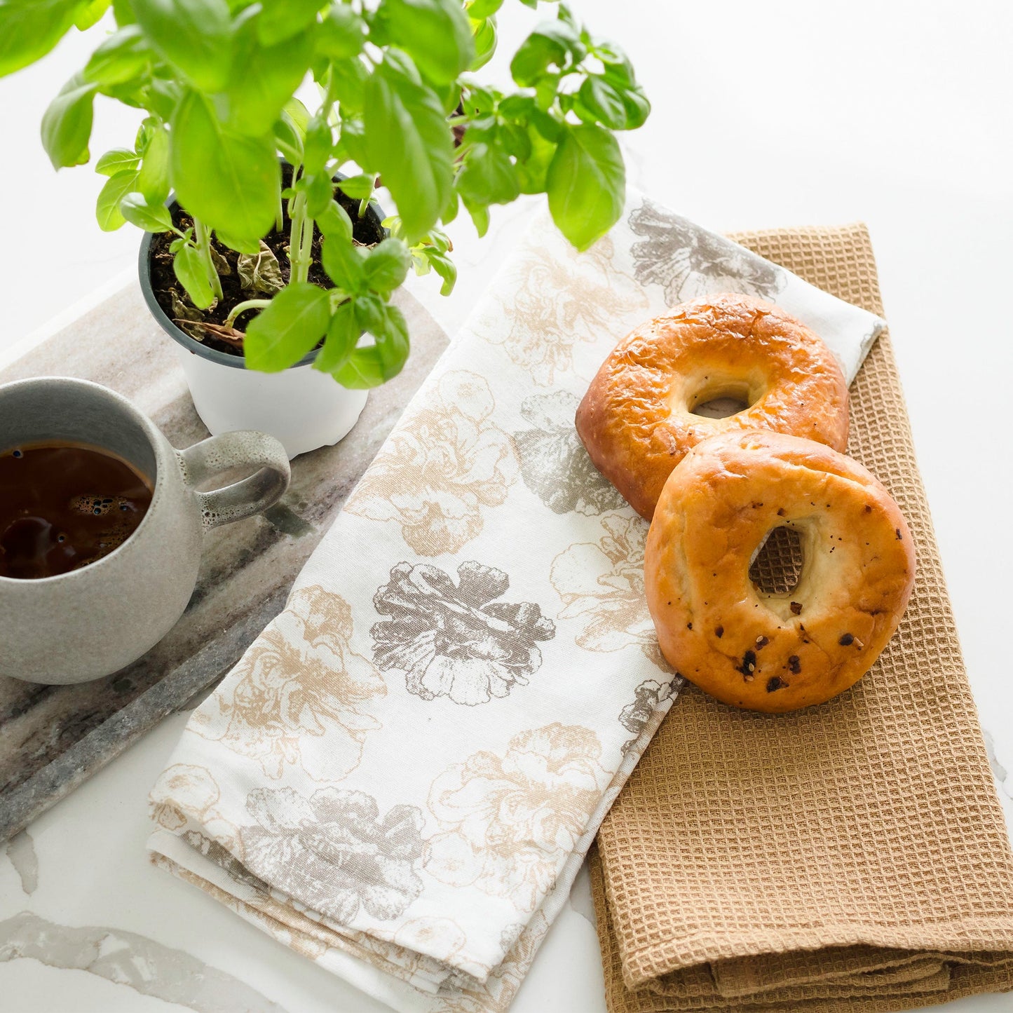 3 Piece Tan Floral Tea Towel Set