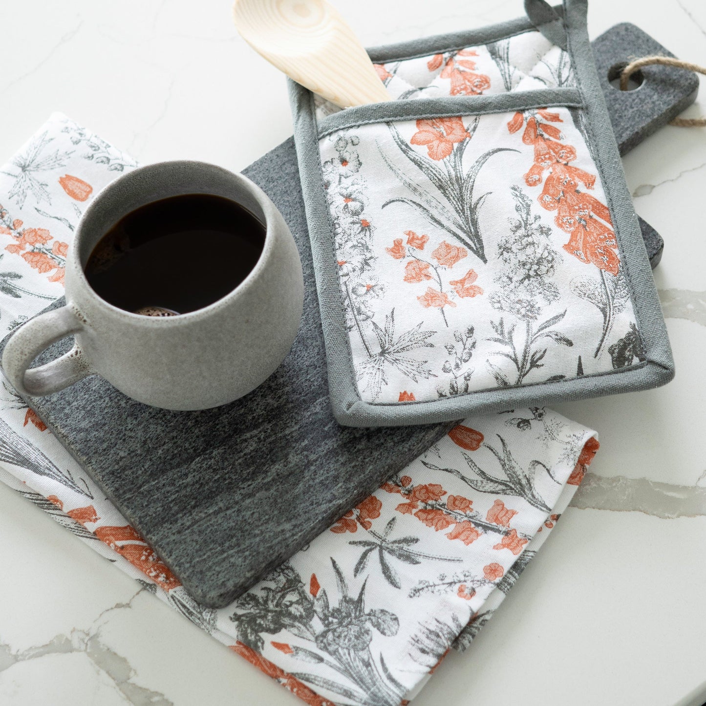 3 Piece Gray Floral Kitchen Set