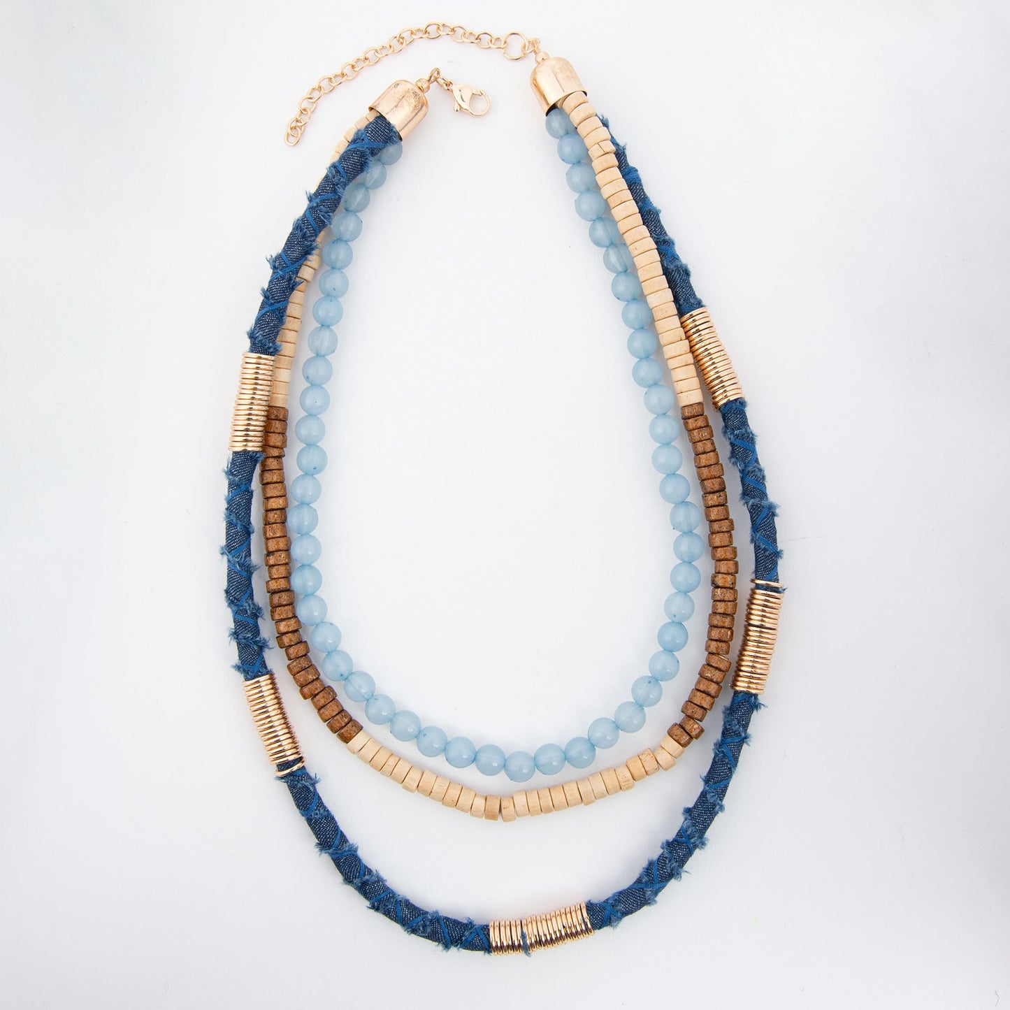 Inaya Layered Wood & Denim Necklace