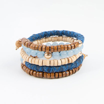 Kordyn Coil Multi Row Wood & Denim Bracelet