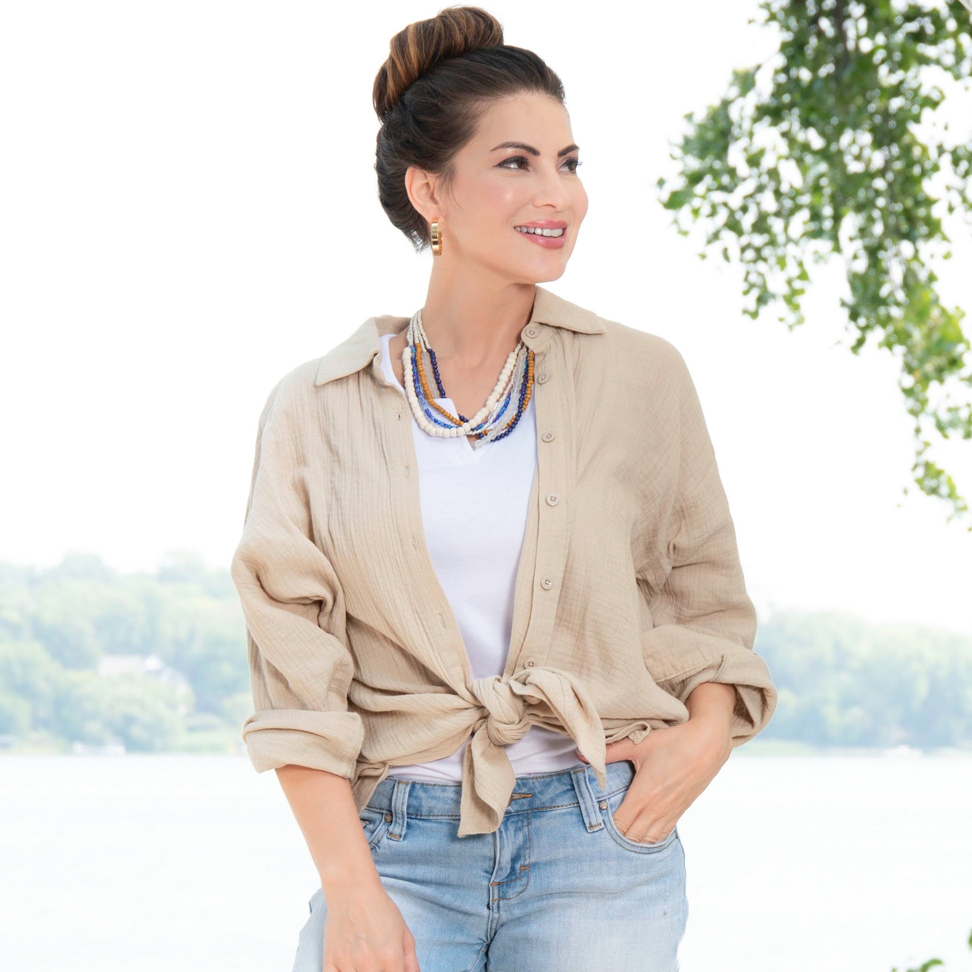 Aaliyah Gauze Button Up Top