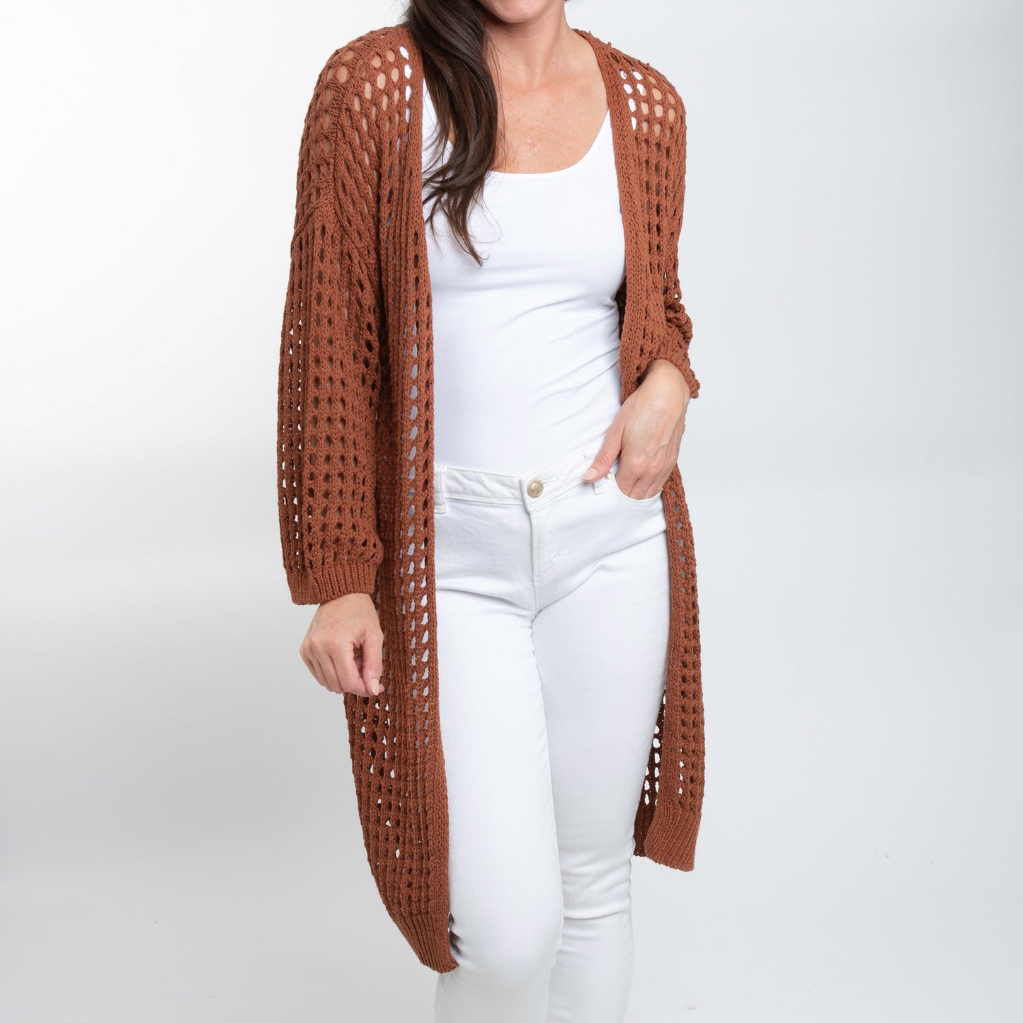 Enya Long Crochet Cardigan