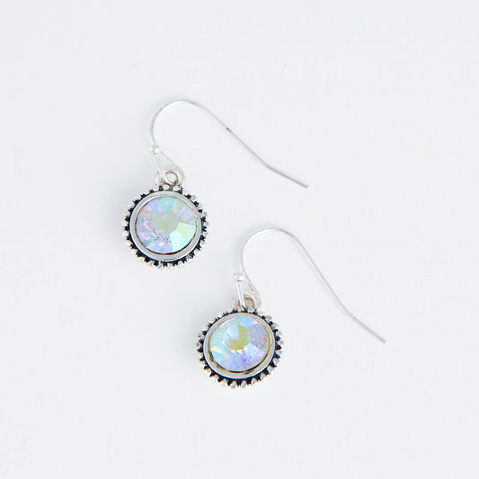 Silver Antique Aurora Borealis Crystal Drop Ear Sense Earrings