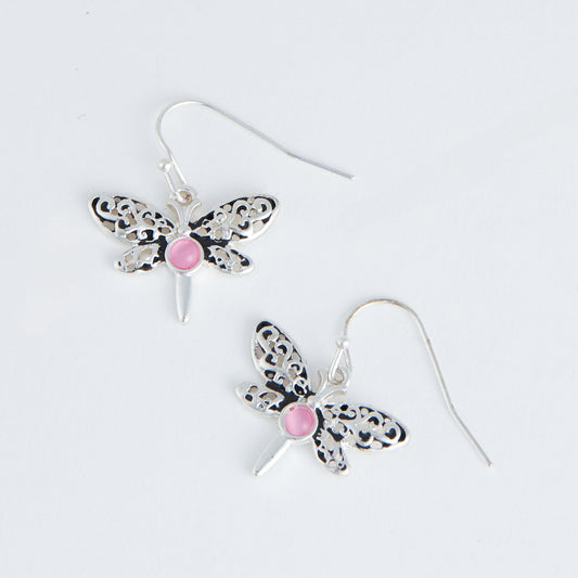 Silver Dragonfly Drop Ear Sense Earrings