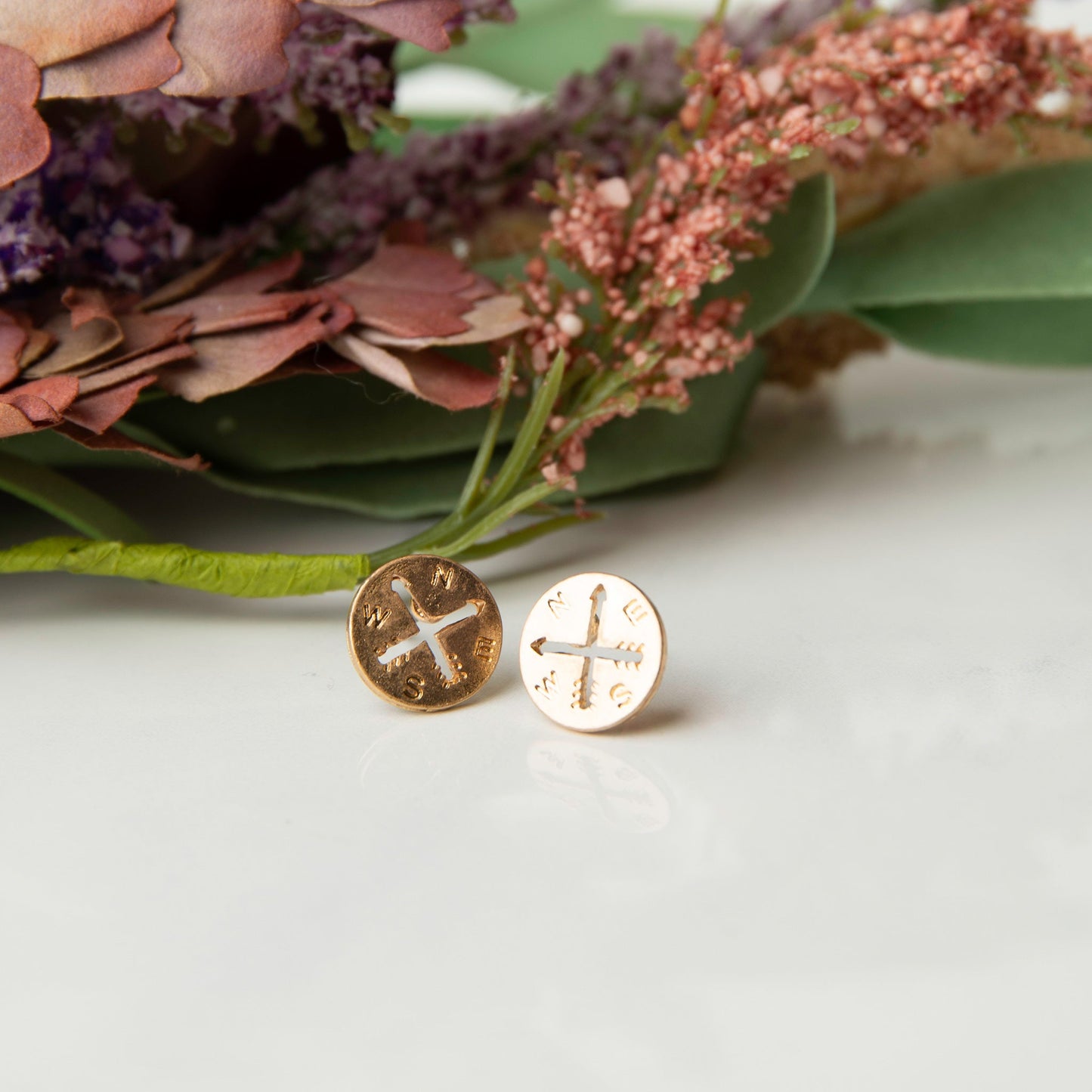 Compass Stud Bud Earrings