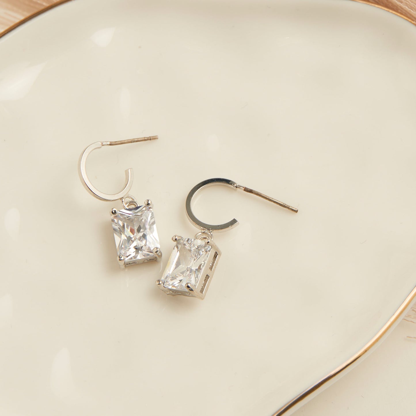 Square Cubic Zirconia Dazzler Hoop Earrings