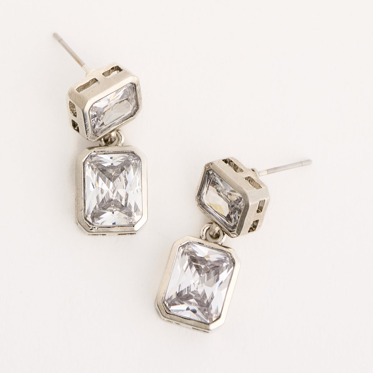 Emerald Cut Cubic Zirconia Drop Dazzler Earrings