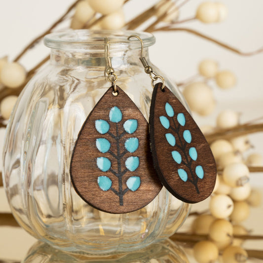Samira Engraved Leaf Wood Earrings
