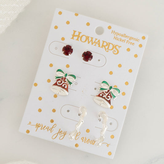 Holiday Christmas Bells Earring Trio