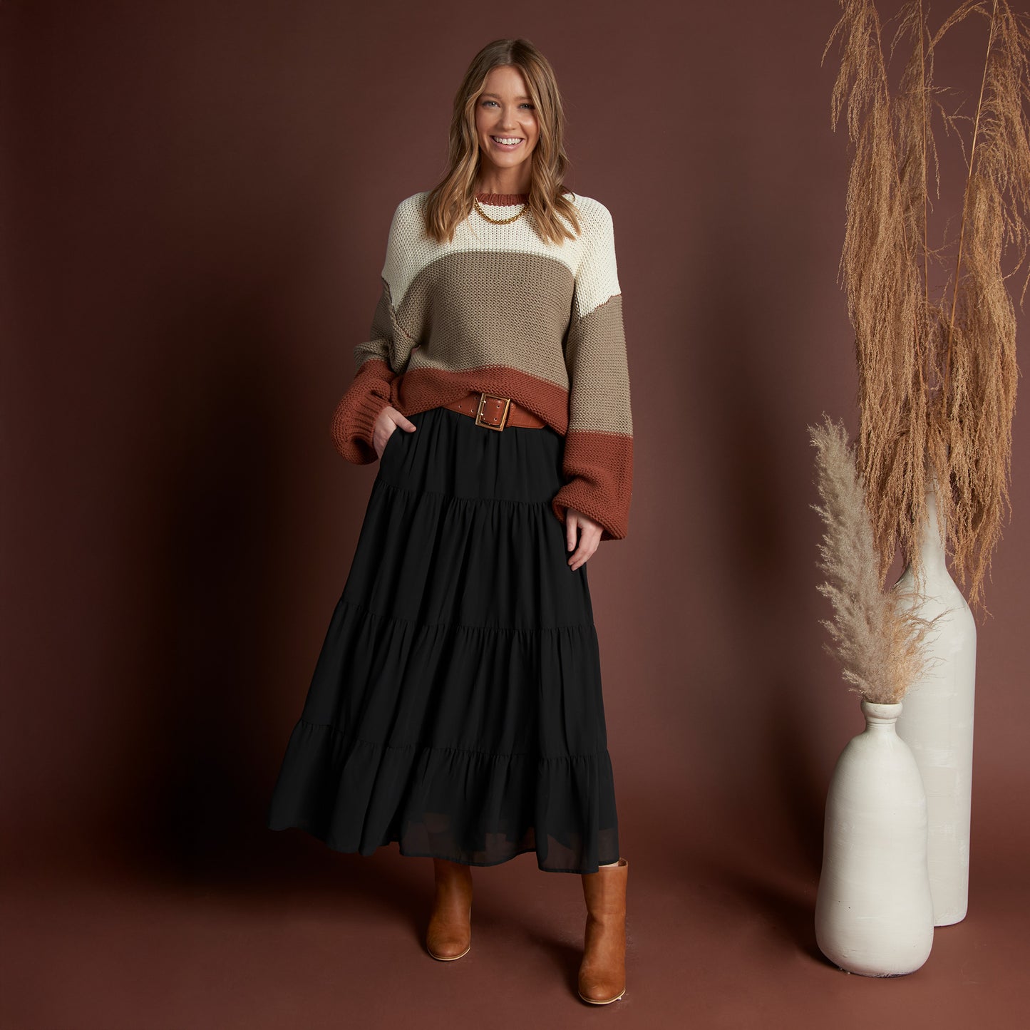 Tierra Color Block Chunky Sweater