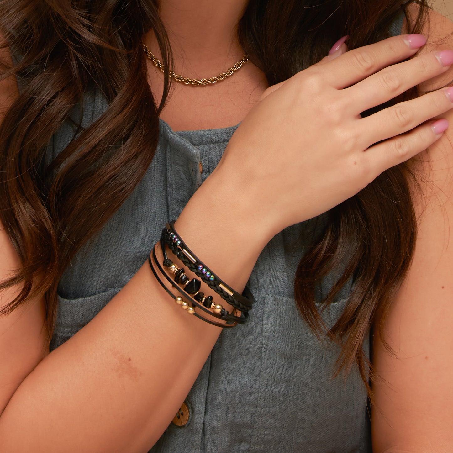 Bex Leather Multi Row Magnetic Bracelet